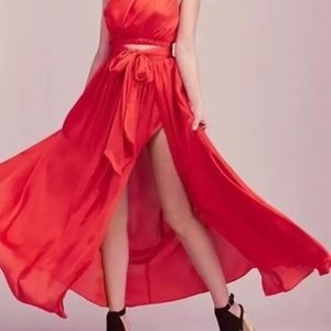 NWOT Free People red wrap maxi satin skirt